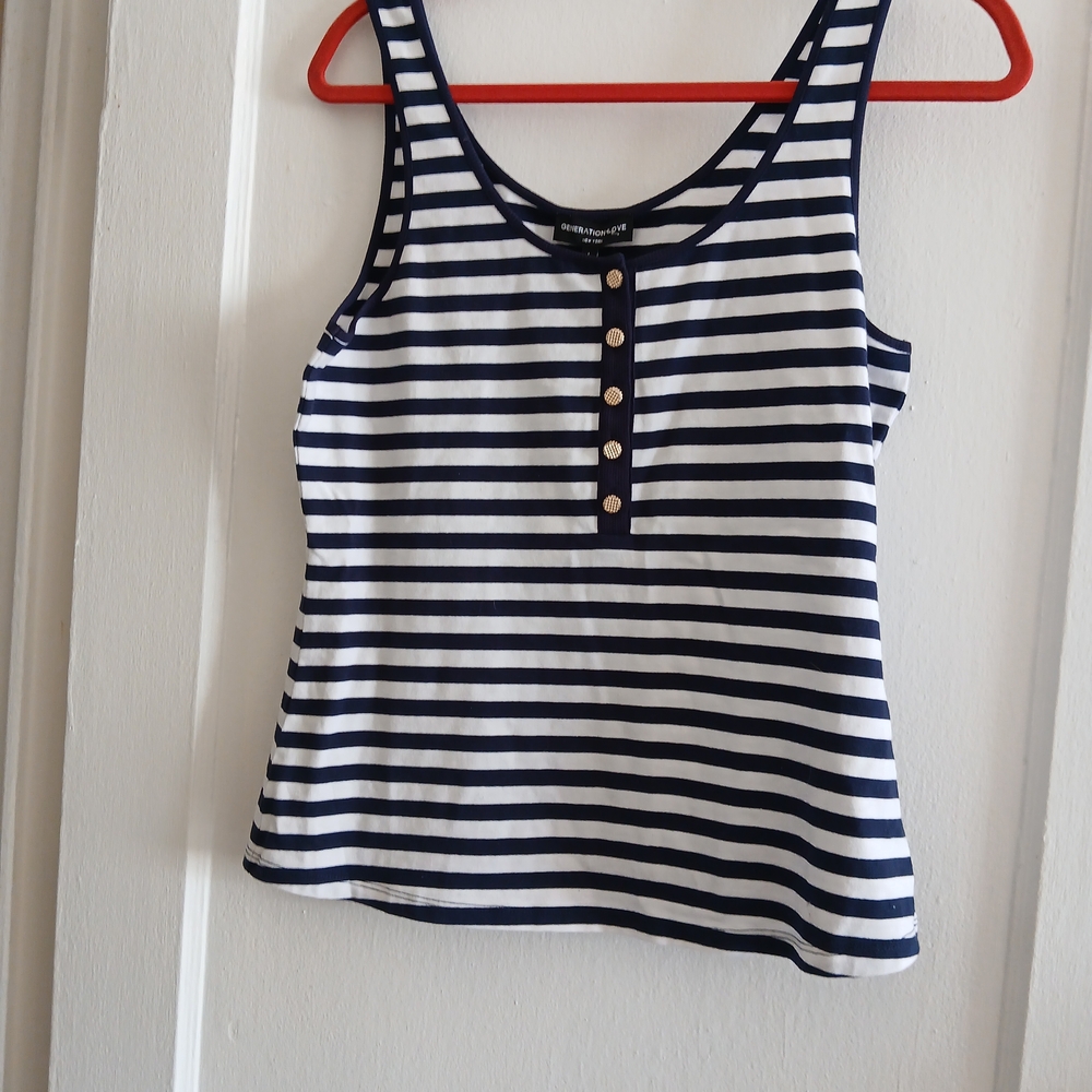 Generation Love Navy and White Striped Tank
